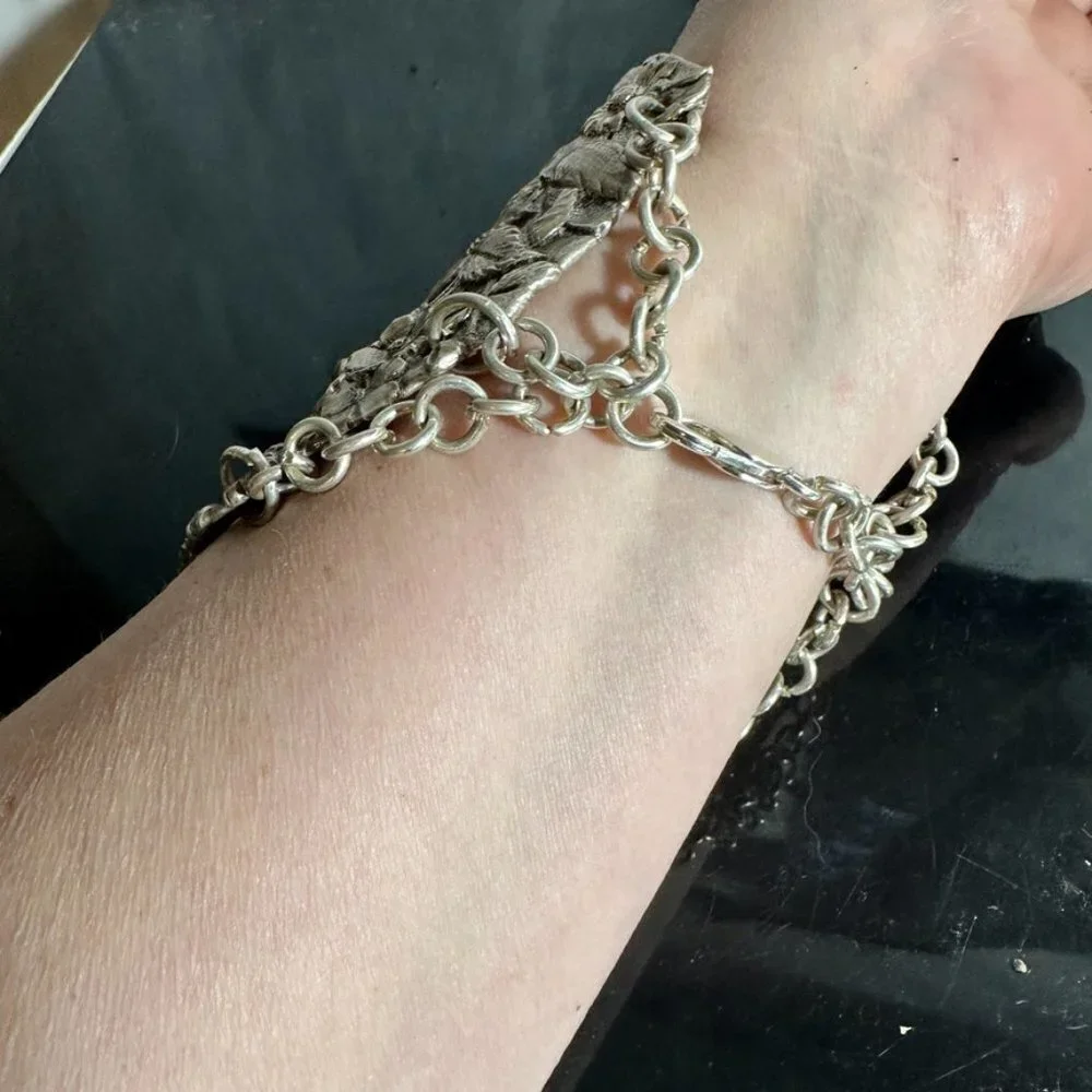 Floral Sterling Silver Cuff Bracelet Wide Art Nouveau 925 Kirk Stieff Repoussé
